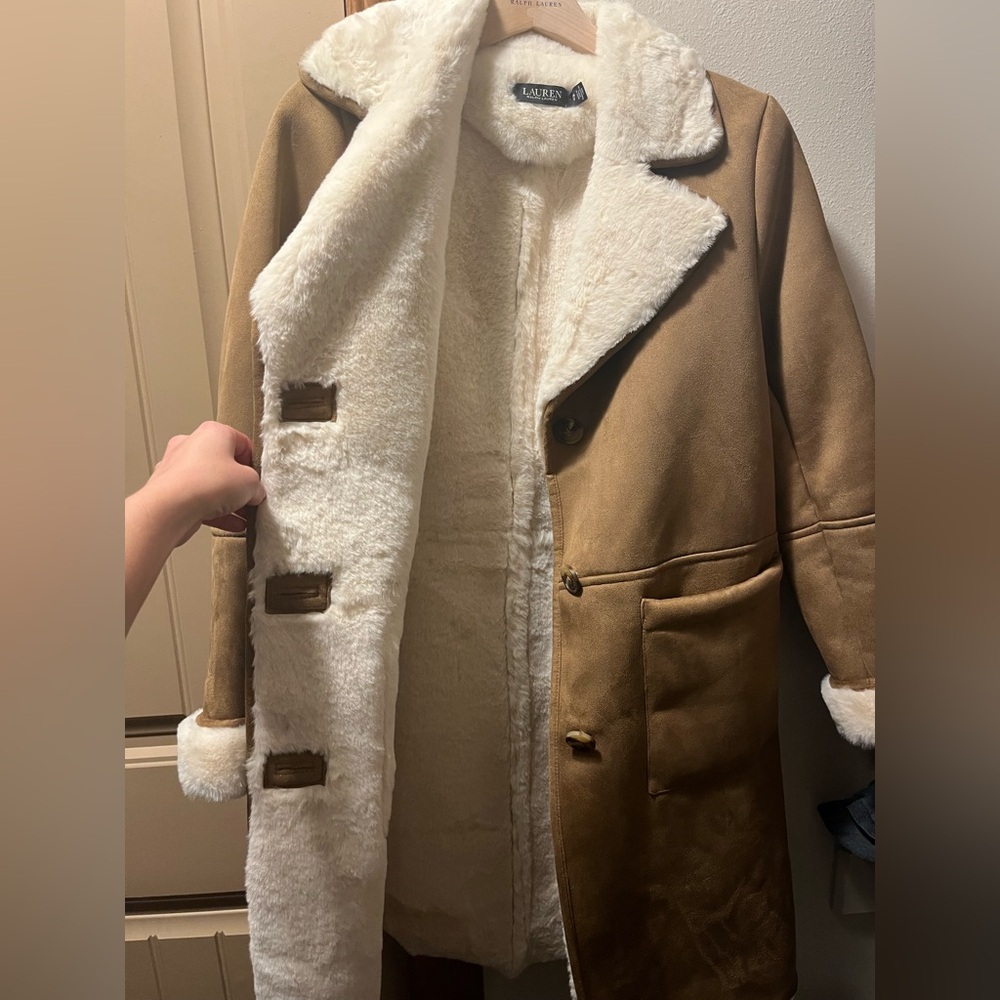 Ralph Lauren Women's Faux-Suede & Faux-Fur-Trim Coat - Picture 5 of 6